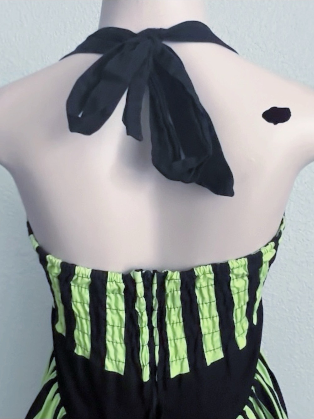 Magnolia Park Beetlejuice Costume Dress Green Black Striped Halter Rockabilly L - Picture 6 of 9